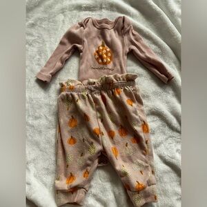 Chick Pea Pumpkin Bodysuit Set - Pink and Orange